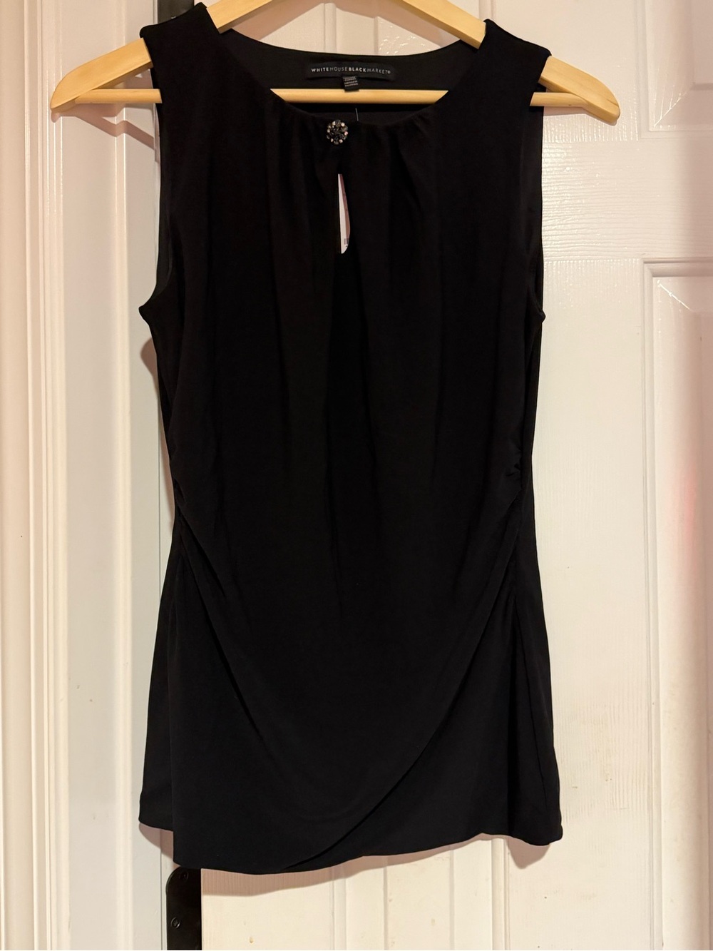 White House Black Market Black Draped Sleeveless Shell with Keyhole